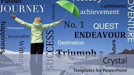  Presentation with describing people - Slide deck featuring words around her describing background and a light blue colored foreground