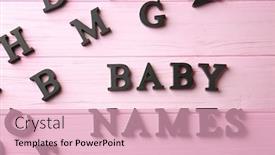  Presentation with baby color - Slide deck with words baby names on color wooden background concept of choosing baby name background and a lemonade colored foreground