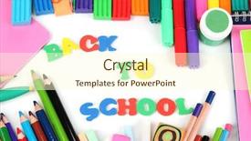  Presentation with white letters - Cool new presentation theme with words 'back to school' composed of letters with various school supplies close-up isolated on white backdrop and a cream colored foreground