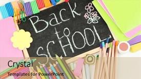  Presentation with school desk - Theme enhanced with words 'back to school' written background and a coral colored foreground