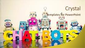  Presentation with wooden toy - Slide set consisting of words chat bots with wooden background and a cream colored foreground