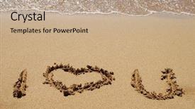 Presentation with love words - Amazing presentation theme having words i love you written in the beach sand backdrop and a coral colored foreground