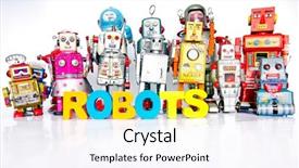  Presentation with robots - Presentation enhanced with words robots with wooden letter background and a sky blue colored foreground