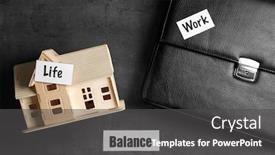  Presentation with work life balance - PPT theme having words work life balance briefcase and model of house on grey background background and a dark gray colored foreground