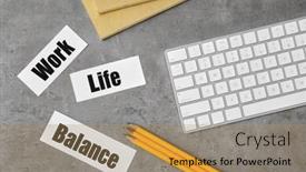  Presentation with work life balance - Presentation theme enhanced with words work life balance and keyboard on grey background background and a coral colored foreground