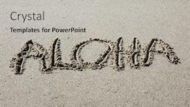  Presentation with ocean waves - PPT theme enhanced with words-written-in-sand-aloha background and a light gray colored foreground