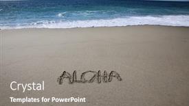  Presentation with aloha - Amazing slide set having words-written-in-sand-aloha backdrop and a gray colored foreground