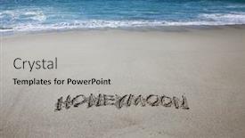  Presentation with honeymoon - PPT theme consisting of words-written-in-sand-honeymoon background and a light gray colored foreground