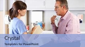  Presentation with doctor office - Presentation theme with health nurse work - male patient visiting doctor's office background and a light blue colored foreground