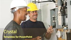  Presentation with electrical safety - PPT theme consisting of work according to industry code background and a tawny brown colored foreground