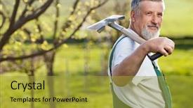  Presentation with live gardening - Colorful PPT theme enhanced with work activities - portrait of a senior man backdrop and a gold colored foreground