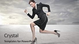  Presentation with running - Audience pleasing presentation theme consisting of work activities - running businesswoman backdrop and a  colored foreground