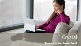  Presentation with remote working - Colorful slide set enhanced with work-at-home-happy-asian backdrop and a gray colored foreground