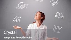  Presentation with juggling - Presentation theme enhanced with work balance - beautiful young woman standin background and a gray colored foreground