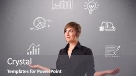  Presentation with juggling - Audience pleasing slides consisting of work balance - beautiful young woman standin backdrop and a gray colored foreground