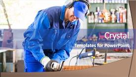  Presentation with craftsman - Cool new presentation design with work bench - craftsman sawing metal with disk backdrop and a ocean colored foreground