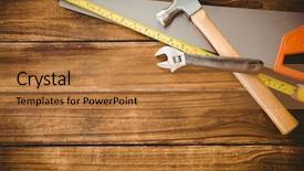  Presentation with tools - PPT layouts enhanced with work bench - overhead of tools on table background and a  colored foreground