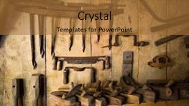  Presentation with woodworking - PPT theme enhanced with work bench - very old rusty woodworking tools background and a red colored foreground