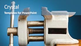  Presentation with miami vice - Slides with work bench - vice tool against blue background background and a teal colored foreground