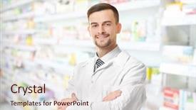  Presentation with male pharmacist - Colorful slide deck enhanced with work blurred shelves with pharmaceutical backdrop and a lemonade colored foreground