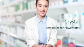  Presentation with pharmacist - Colorful PPT theme enhanced with work blurred shelves with pharmaceutical backdrop and a sky blue colored foreground