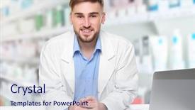  Presentation with male pharmacist - Slides consisting of work blurred shelves with pharmaceutical background and a sky blue colored foreground