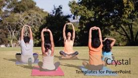 Presentation with teaching - Amazing theme having work camps - female trainer teaching children stretching backdrop and a coral colored foreground