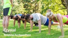  Presentation with healthy lifestyle - Presentation design with work camps - fitness sport friendship and healthy background and a seafoam green colored foreground