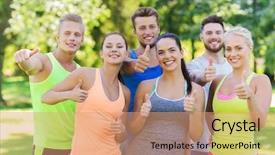  Presentation with healthy lifestyle cute - PPT layouts enhanced with work camps - fitness sport friendship and healthy background and a coral colored foreground