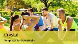 Presentation with healthy lifestyle - Cool new presentation design with work camps - fitness sport friendship and healthy backdrop and a  colored foreground