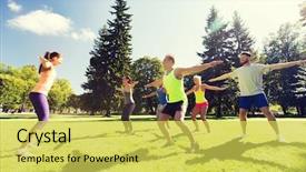  Presentation with healthy lifestyle - Presentation design consisting of work camps - fitness sport friendship and healthy background and a yellow colored foreground