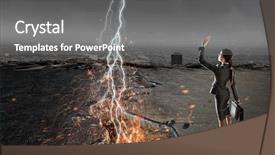  Presentation with overcoming crisis - Colorful presentation theme enhanced with work catastrophe - overcoming crisis break mixed media backdrop and a gray colored foreground