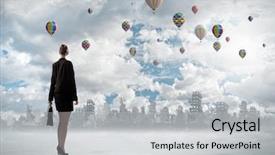  Presentation with catastrophe - Slides featuring work catastrophe - rear view of businesswoman looking background and a light gray colored foreground