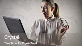  Presentation with catastrophe - Beautiful PPT theme featuring work catastrophe - shocked businesswoman backdrop and a gray colored foreground