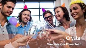  Presentation with celebrate - PPT theme enhanced with work celebration - happy coworker drinking champagne background and a coral colored foreground
