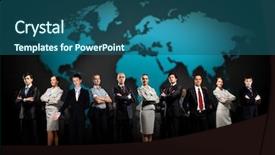  Presentation with collective - PPT layouts consisting of work collective - group of businesspeople standing together background and a ocean colored foreground