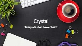  Presentation with flower office desk table - Presentation theme having work colorful - office leather desk table background and a dark gray colored foreground