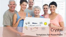  Presentation with work family - Beautiful presentation theme featuring work cretive - digital composite of portrait backdrop and a  colored foreground