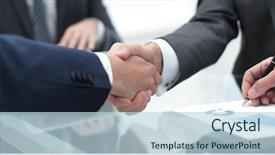  Presentation with handshake - Presentation design enhanced with work done employee - close up handshake of business background and a light blue colored foreground