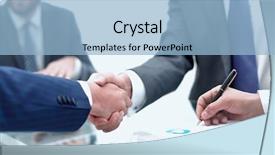  Presentation with partners - PPT theme having work done employee - close up handshake of business background and a light blue colored foreground
