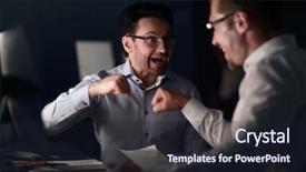  Presentation with give - Theme enhanced with work done employee - happy colleagues give each other background and a wine colored foreground