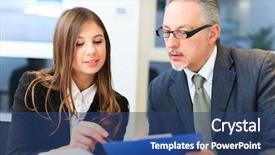  Presentation with meeting - Presentation design enhanced with work during a business meeting background and a ocean colored foreground