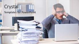  Presentation with burden - PPT theme with work employee under paperwork burden background and a  colored foreground