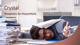  Presentation with burden - Amazing slide set having work employee under paperwork burden backdrop and a  colored foreground