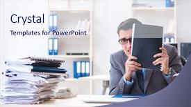  Presentation with burden - Slide set featuring work employee under paperwork burden background and a sky blue colored foreground