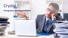  Presentation with burden - PPT theme enhanced with work employee under paperwork burden background and a  colored foreground