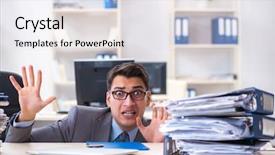  Presentation with burden - Audience pleasing PPT layouts consisting of work employee under paperwork burden backdrop and a  colored foreground