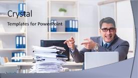  Presentation with paperwork - Colorful PPT theme enhanced with work employee under paperwork burden backdrop and a  colored foreground