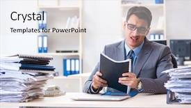  Presentation with burden - Beautiful slide deck featuring work employee under paperwork burden backdrop and a  colored foreground