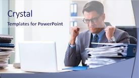  Presentation with burden - Theme enhanced with work employee under paperwork burden background and a  colored foreground